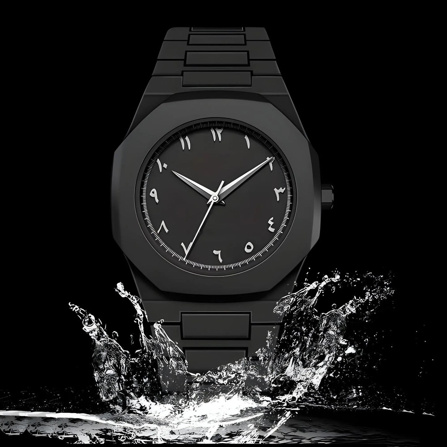 Arabic Aura Watch 2025 Black Modern Creative Design Waterproof Stainless Steel Chain