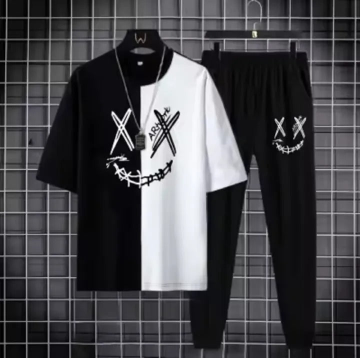 aBlack and White Smiley Printed Tracksuit