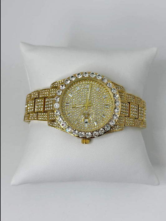 The Iced Out Watched|stone work on watch in detailing|Golden and Silver colours available