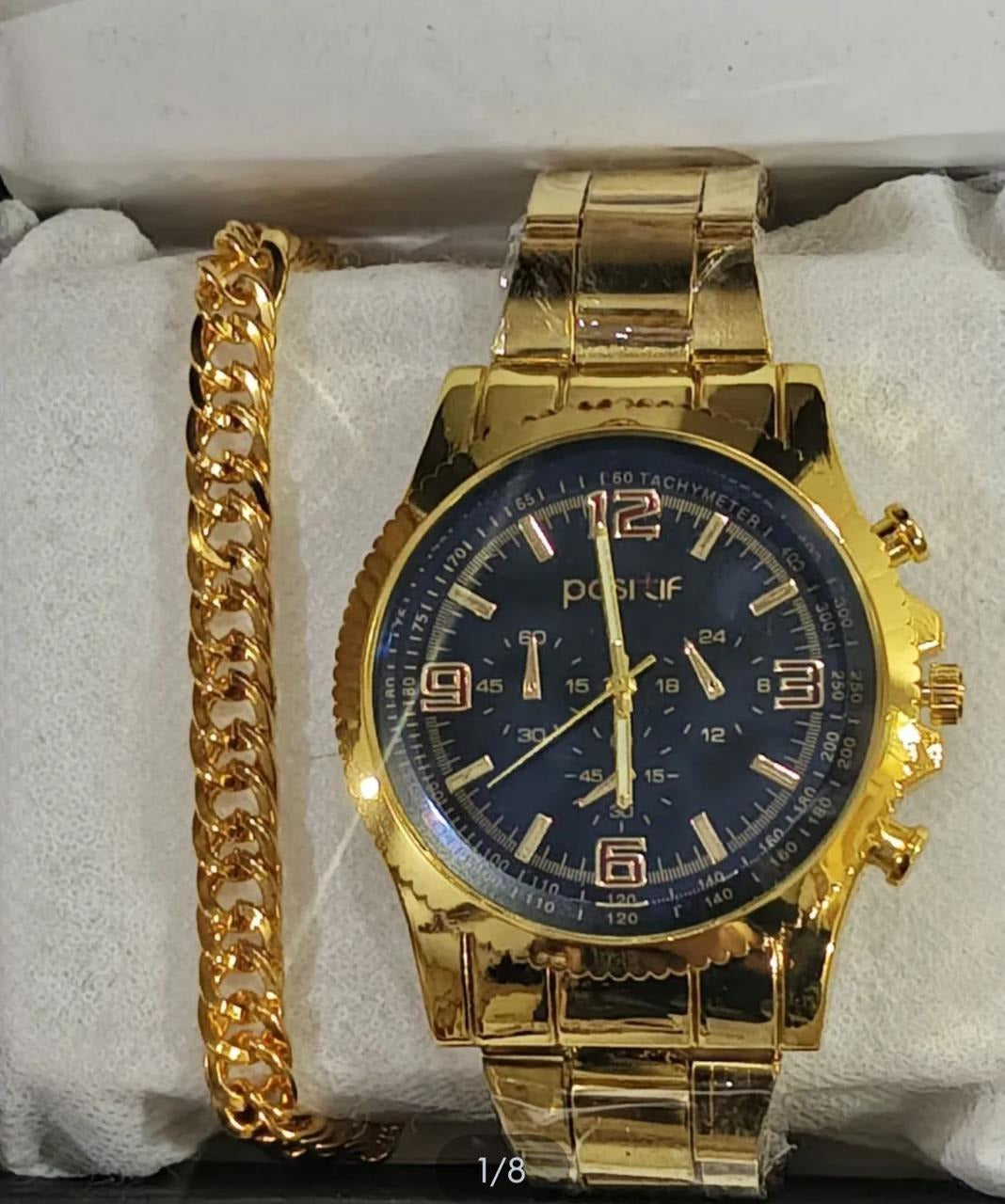New Fashion Sun Moon Star Diamond Men's Quartz Watch+Braclete -Mens Steel Band Watch