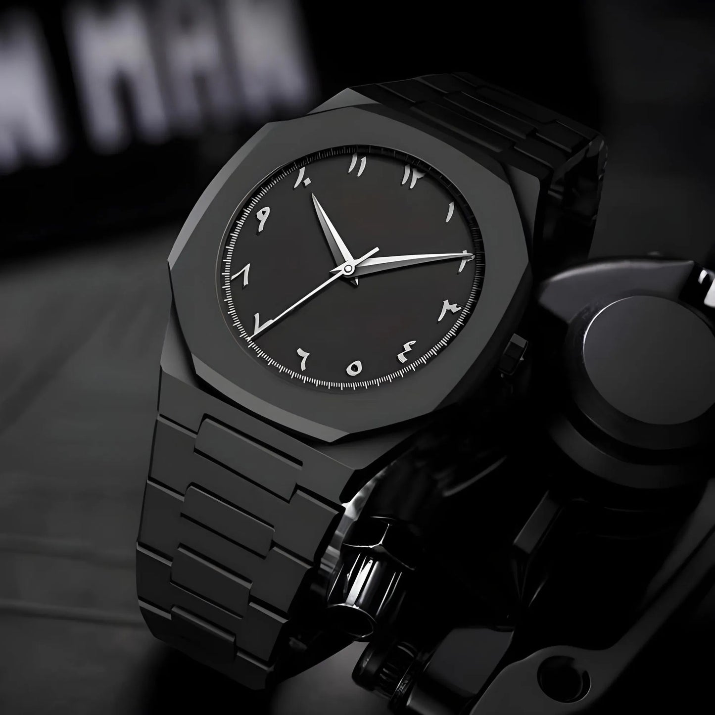 Arabic Aura Watch 2025 Black Modern Creative Design Waterproof Stainless Steel Chain