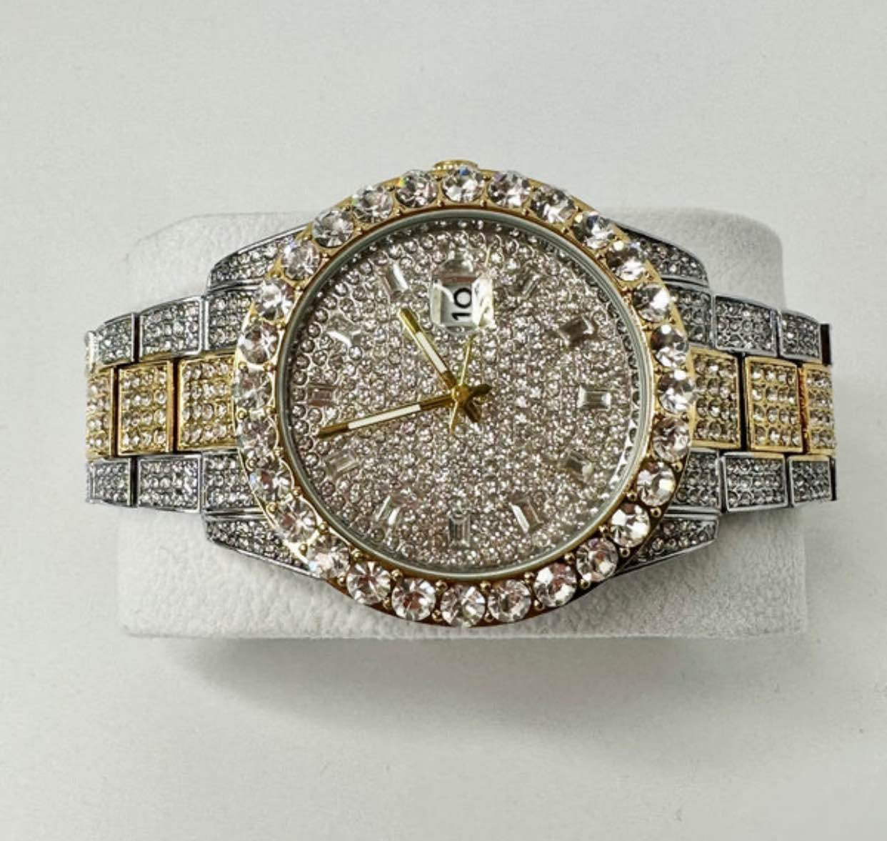 The Iced Out Watched|stone work on watch in detailing|Golden and Silver colours available
