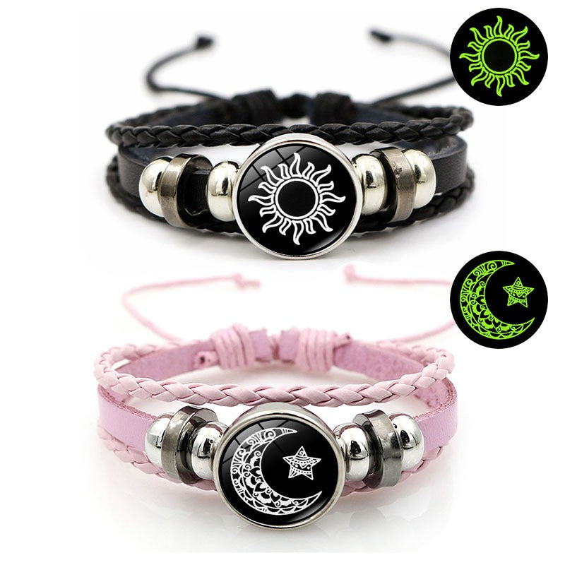 2Pcs Luminous Couple Bracelets Sun Moon