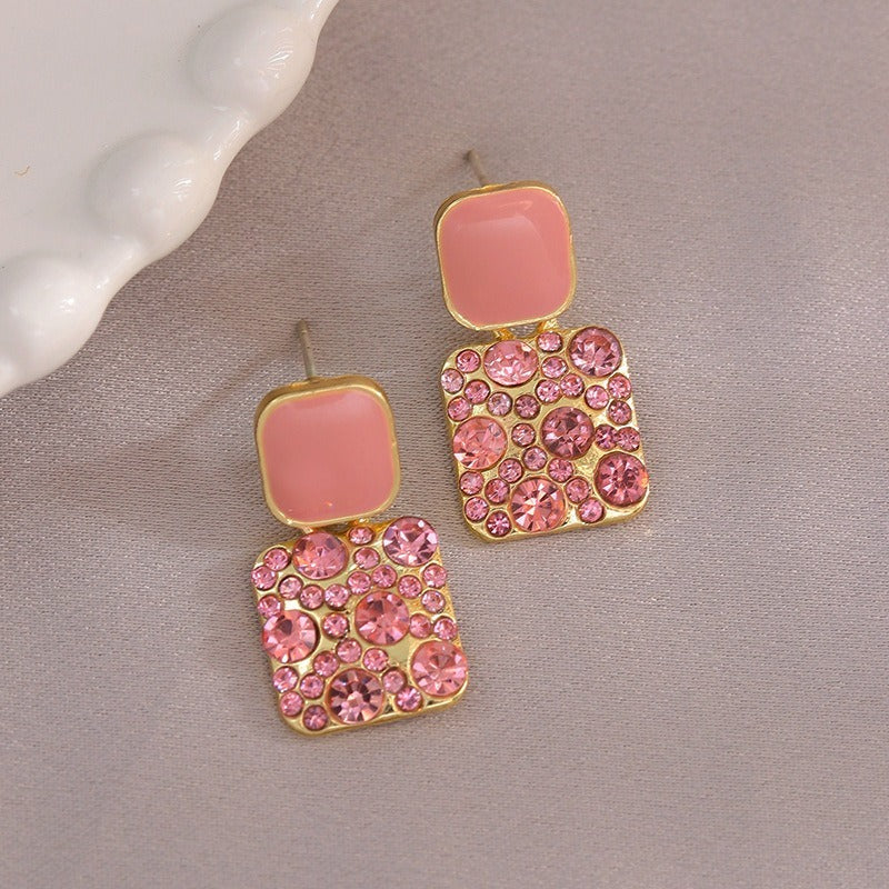 Black Diamond Square Korean style Earings Womens Persnolised Drop