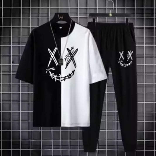 aBlack and White Smiley Printed Tracksuit